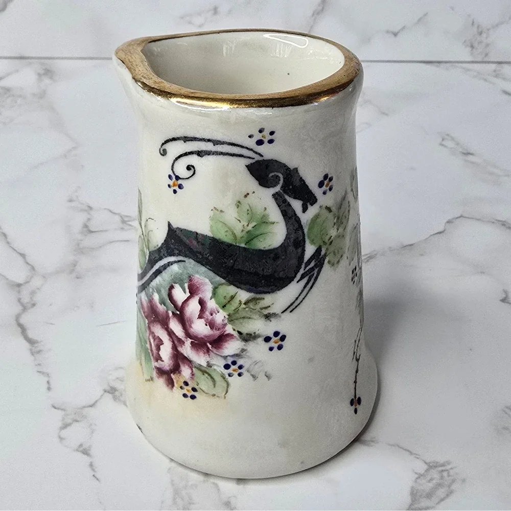 Vintage Syracuse Art Deco Old Ivory Hand Painted Gazelle Rose Creamer Gold Rim